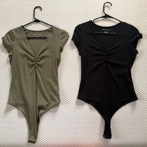 American Eagle Outfitters V-Neck Bodysuit - Black and Olive